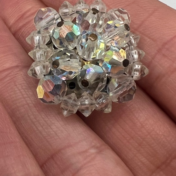 Vintage Aurora Borealis Crystal Clip On Earrings Cocktail Party Statement - Picture 3 of 7